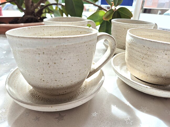 Cups and saucers by Sandgate Ceramic