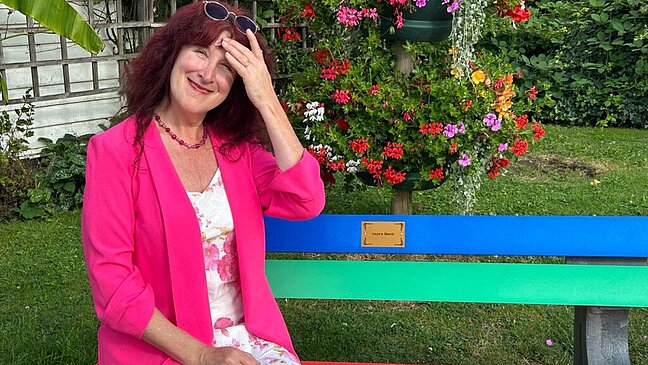 Gaye sitting on her bench.