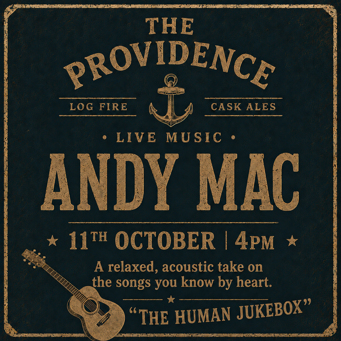 Andy Mac poster saying that he will be playing 11 th October at 4 pm 