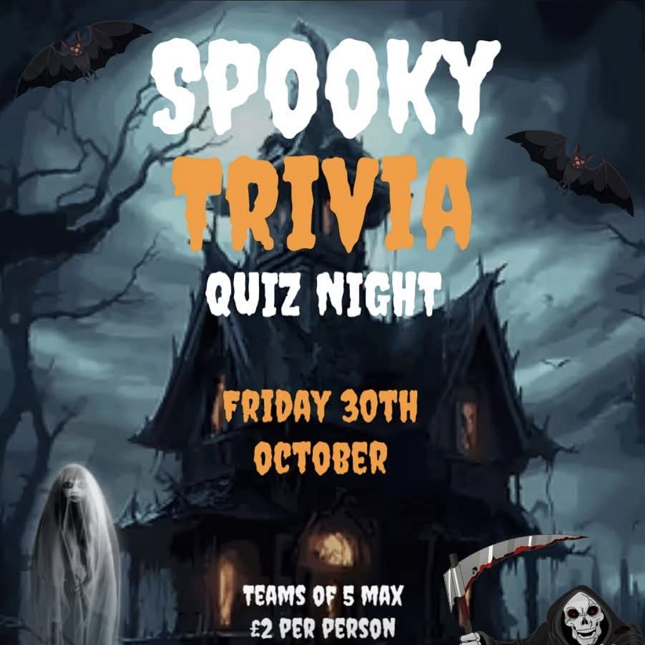 Spooky trivia quiz poster at The Golden Arrow