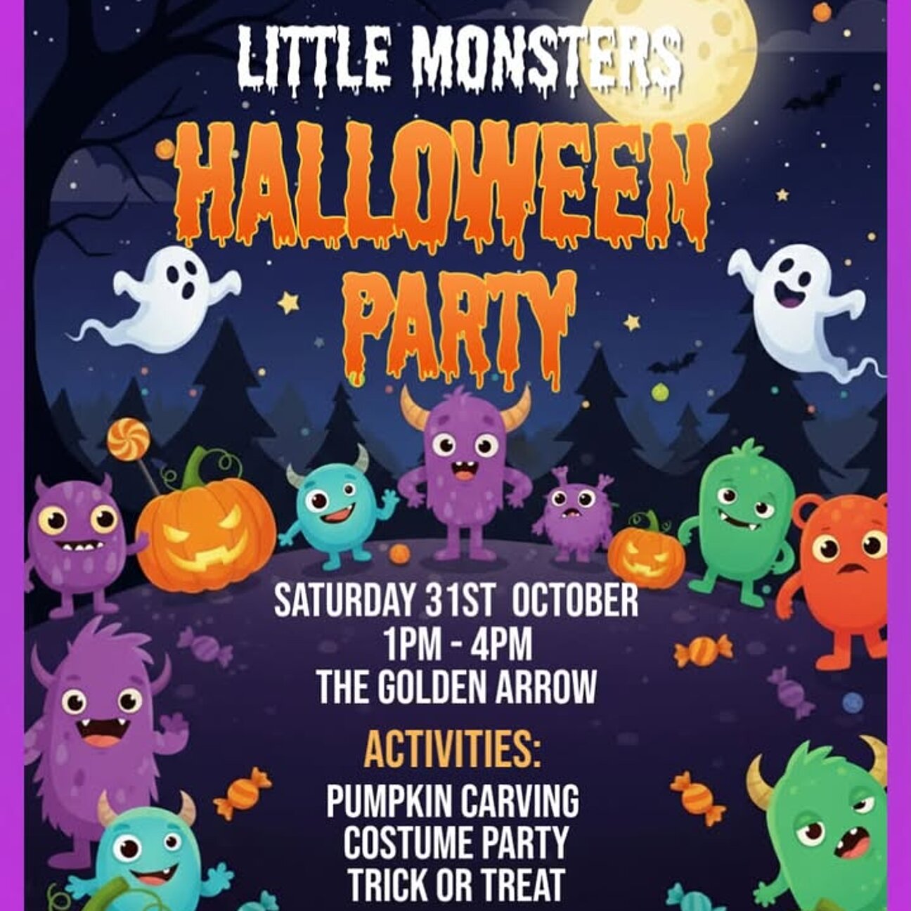 Little Monsters Halloween Party poster for The Golden Arrow