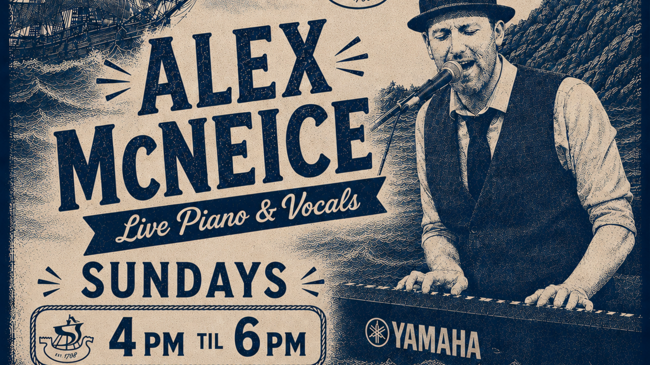 Alex McNeice singing at the Ship Inn with his piano