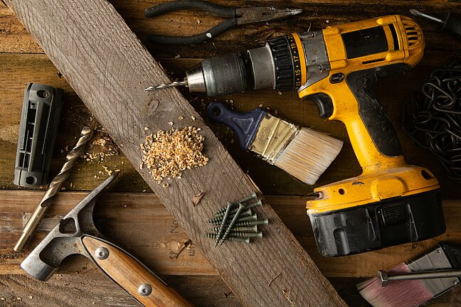 Builder's Tools such as drill and screws