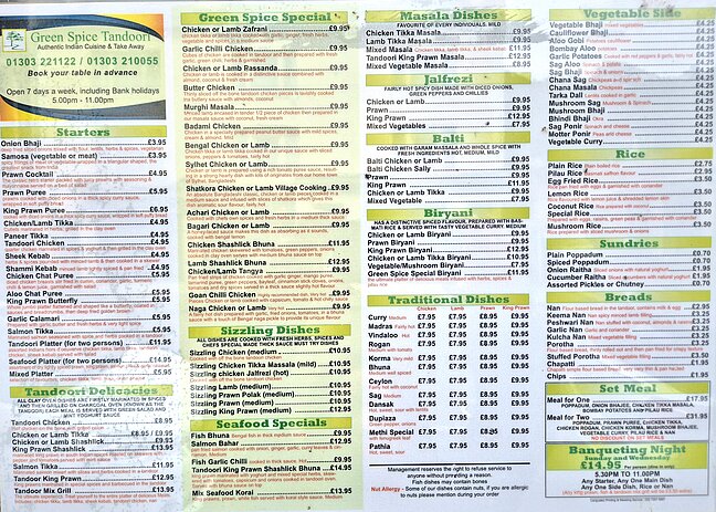 Green Spice menu