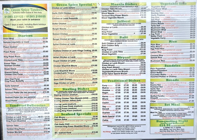Green Spice menu