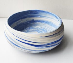 Parian clay with blue swirls made by Sandgate Ceramic