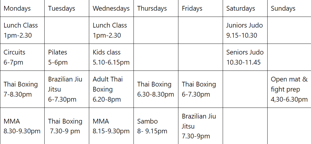 Masons Timetable 