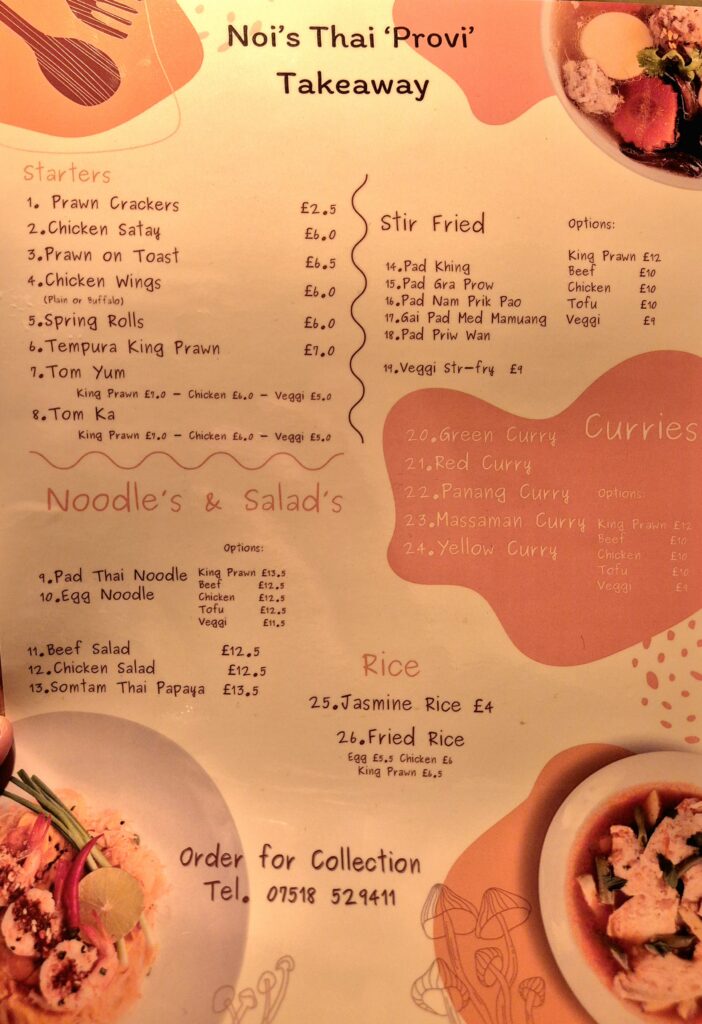 Noi's Thai "Provi" Menu