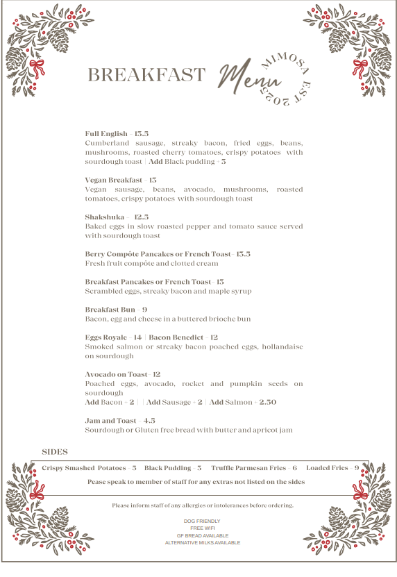 Mimosa  Breakfast Menu 